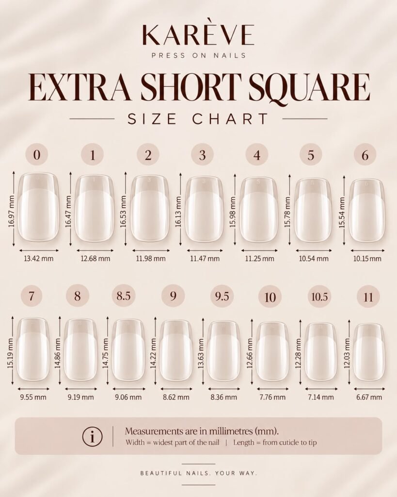 Extra Short Square sizing chart