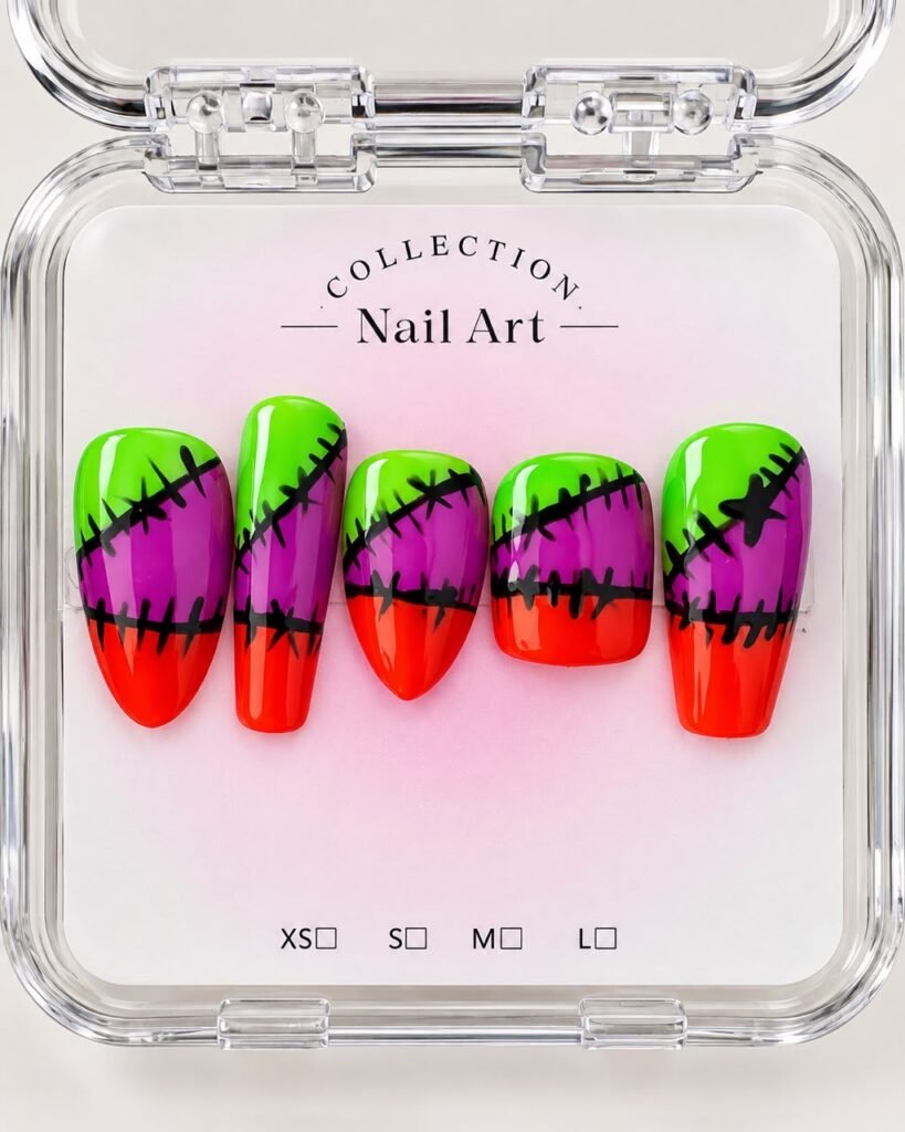 Frankenstitch press-on nails