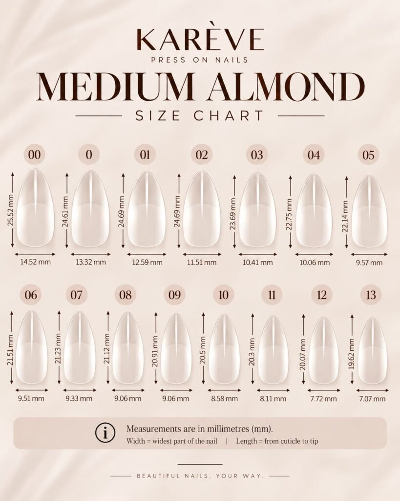 Medium Almond sizing chart